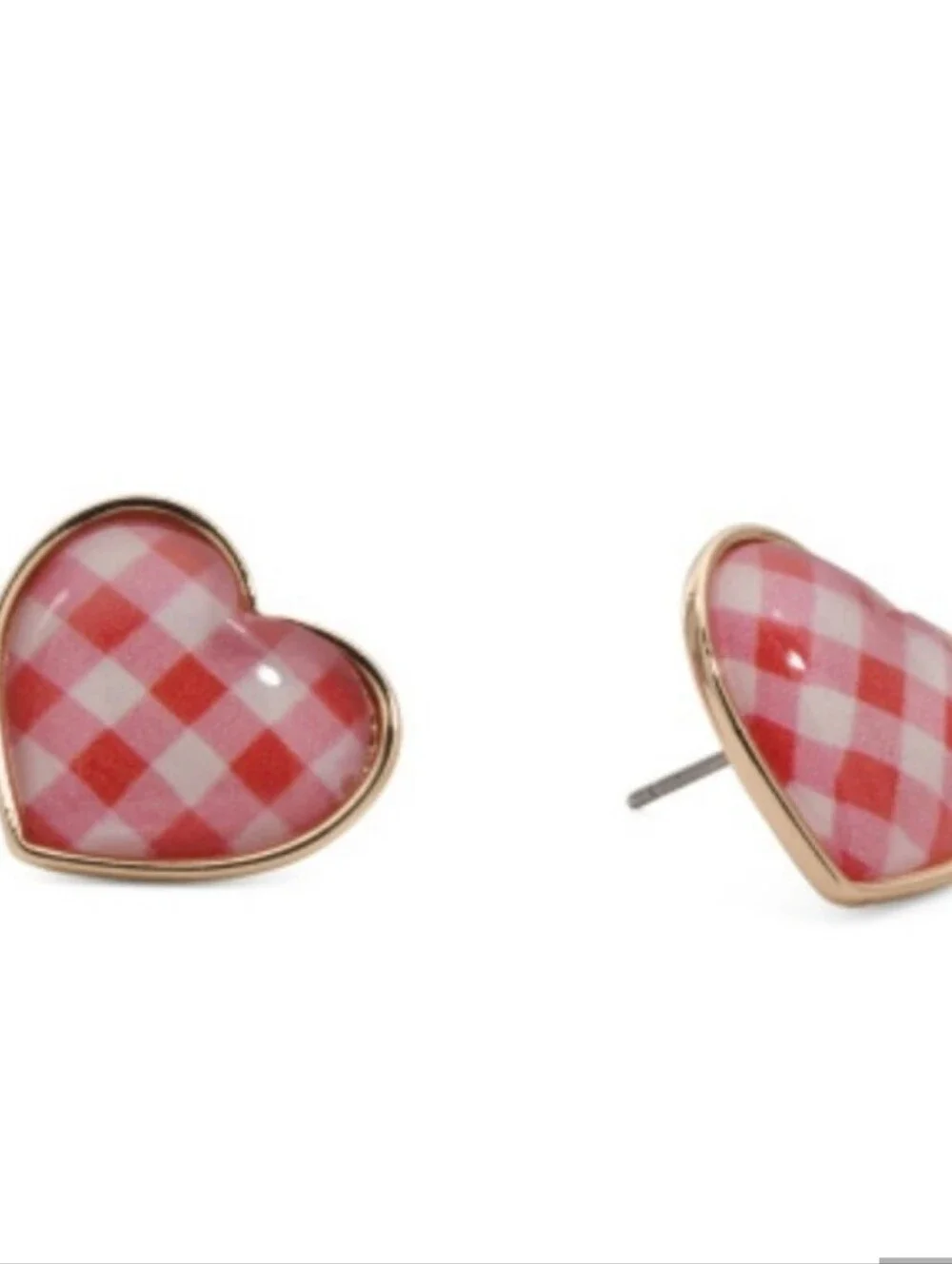 Betsey Johnson Red Gingham Heart Stud Earrings NWT/NIB